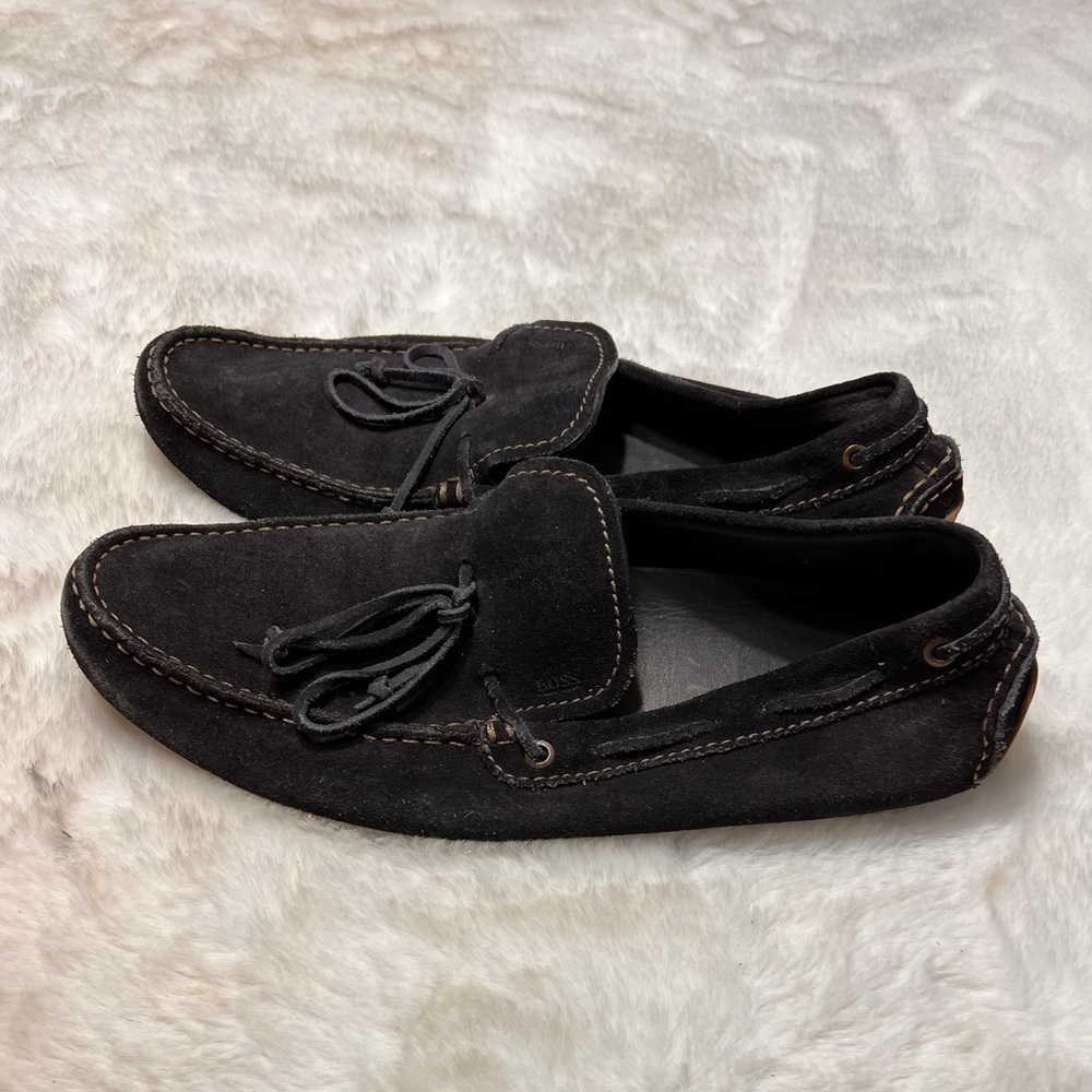 Hugo Boss navy blue suede driving loafer moccasin mens size 9